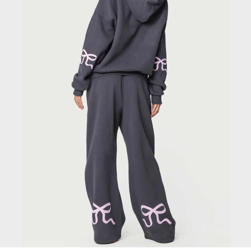 Edikted Charcoal Joggers with Pink Bow Accents